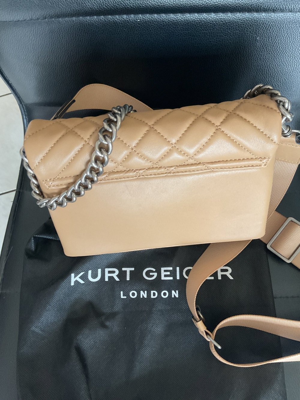 Kurt Geiger Tan Quilted Leather Crossbody with Lock and Coin Pouch - Picture 2 of 7